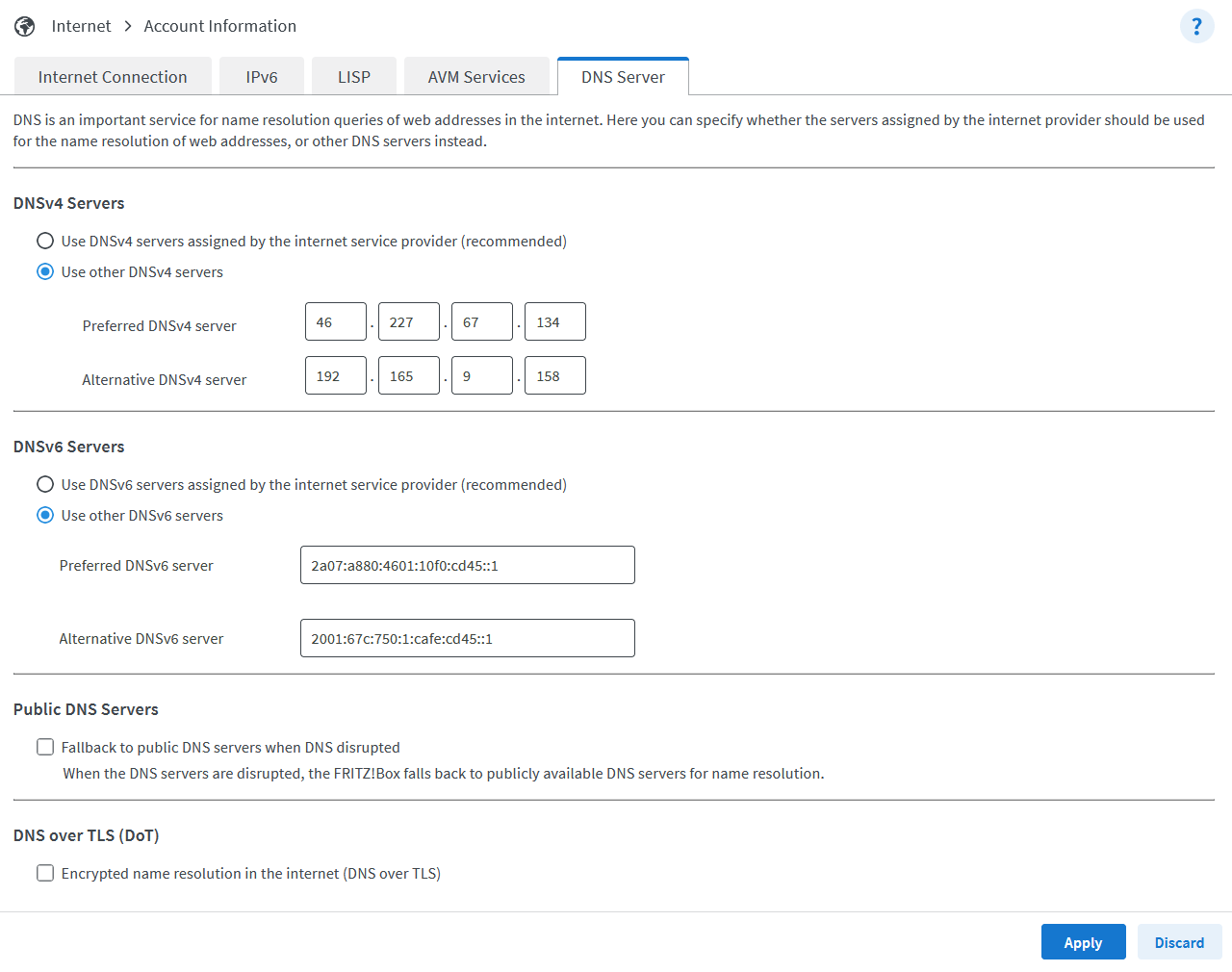 Fritz!box DNS servers