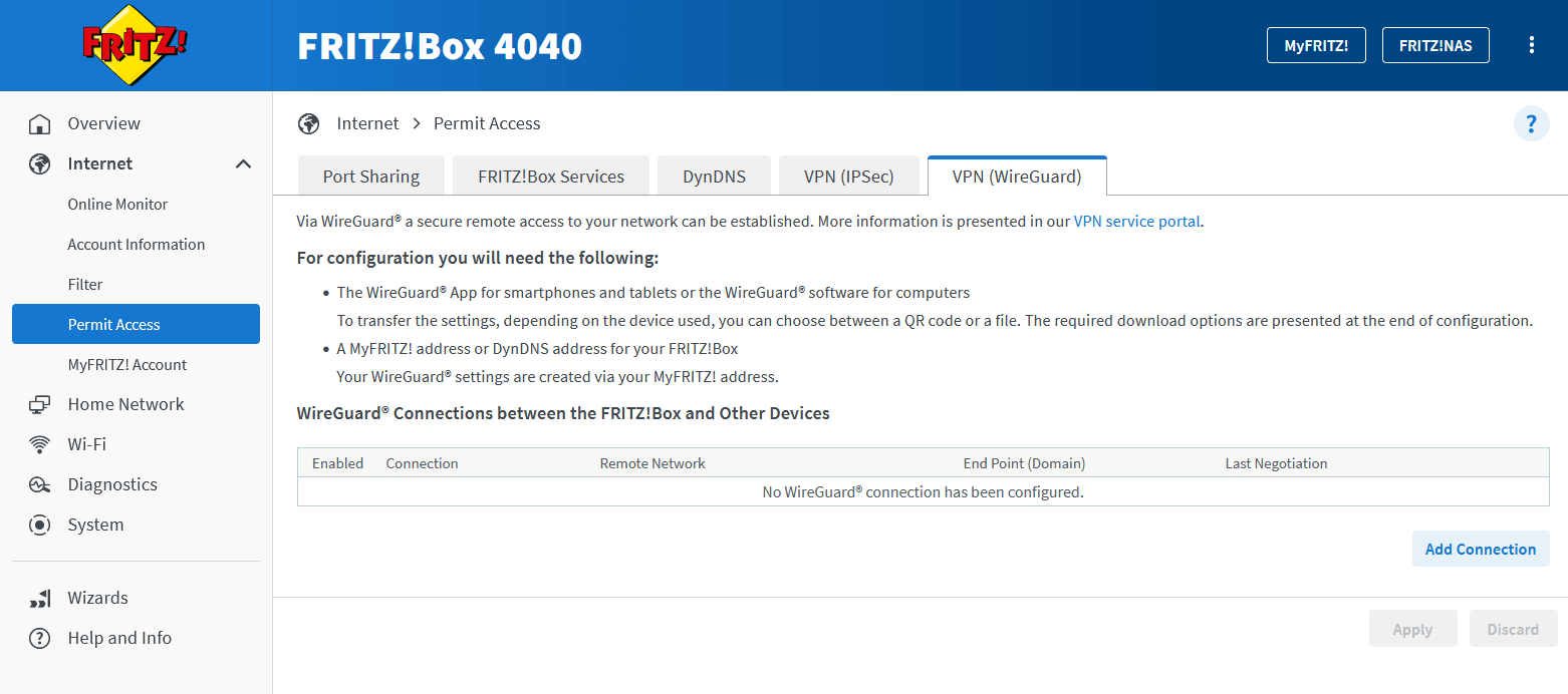 Fritz!box Pertmit Access page